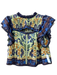 Farm Rio Size L Blue & Green Cotton Shirred Flowers & Leaves Cut Out Top Blue & Green / L