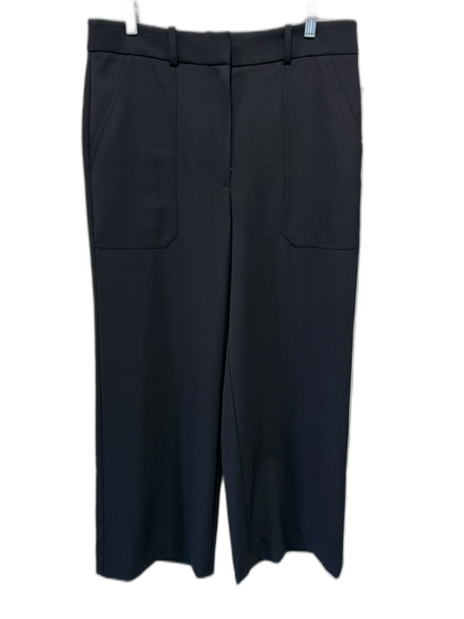 Veronica Beard Size M Black Polyester Mid Rise Zip & Hook Wide Leg Pants Black / M
