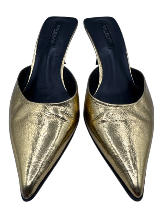 Tony Bianco Shoe Size 8.5 Gold Leather Upper Foil Pointed Toe Mid Heel Mules Gold / 8.5