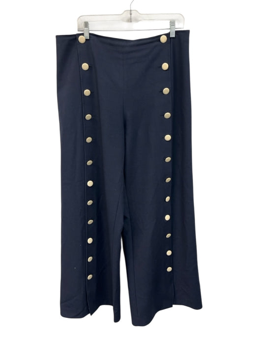 Tory Burch Size Est L Navy Blue & White High Rise Button Detail Side Zip Pants Navy Blue & White / Est L