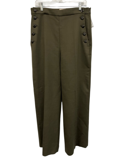 Sezane Size 42 Olive Green Wool Blend High Rise Sailor Buttons Side Zip Pants Olive Green / 42