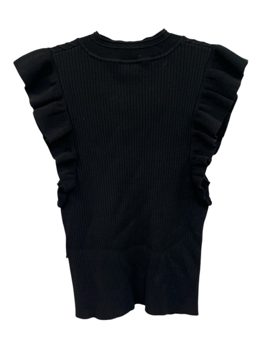 Milly Size Est M Black Ruffle Cascade Cable Knit Ribbed Top Black / Est M