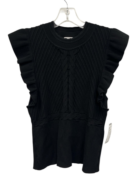 Milly Size Est M Black Ruffle Cascade Cable Knit Ribbed Top Black / Est M