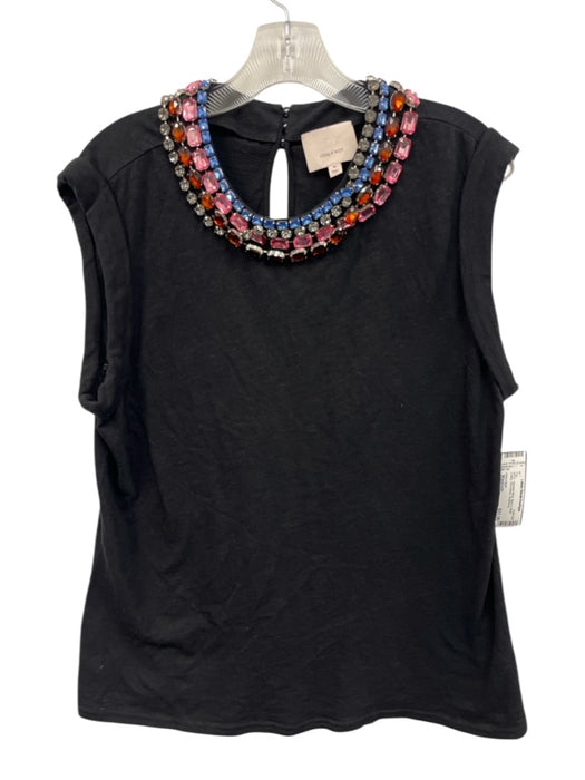Cinq a Sept Size Medium Black & Multi Cotton Sleeveless Heathered Top Black & Multi / Medium