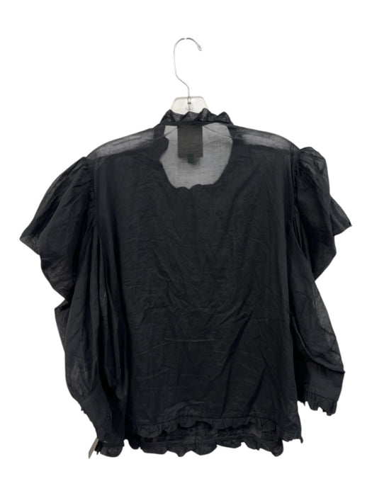 Farm Rio Size XL Black Cotton Long puff sleeve Lace Detail Pintuck Top Black / XL
