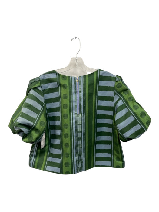 Emily McCarthy Size Large Green & Blue Polyester Blend Short Puff Sleeve Top Green & Blue / Large