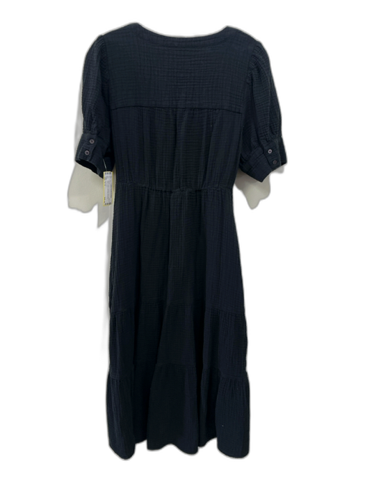 Madewell Size S / 6 Black Cotton Textured Short Sleeve V Neck Button Front Dress Black / S / 6