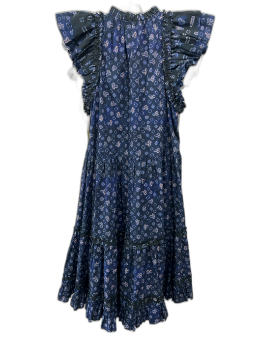 Ulla Johnson Size S Blue & White Cotton Abstract Dots Flutter Cap Sleeve Dress Blue & White / S