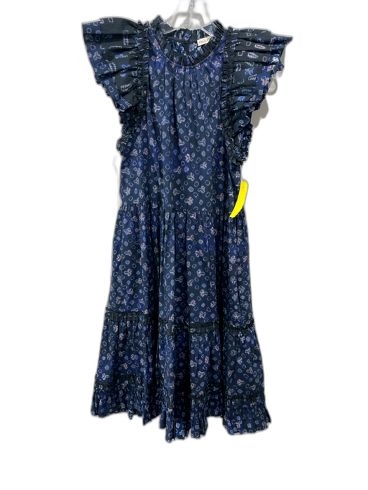 Ulla Johnson Size S Blue & White Cotton Abstract Dots Flutter Cap Sleeve Dress Blue & White / S
