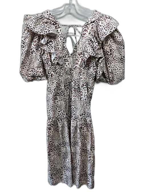 Sea New York Size S / 6 Cream & Brown Cotton Leopard Print Puff Sleeve Dress Cream & Brown / S / 6