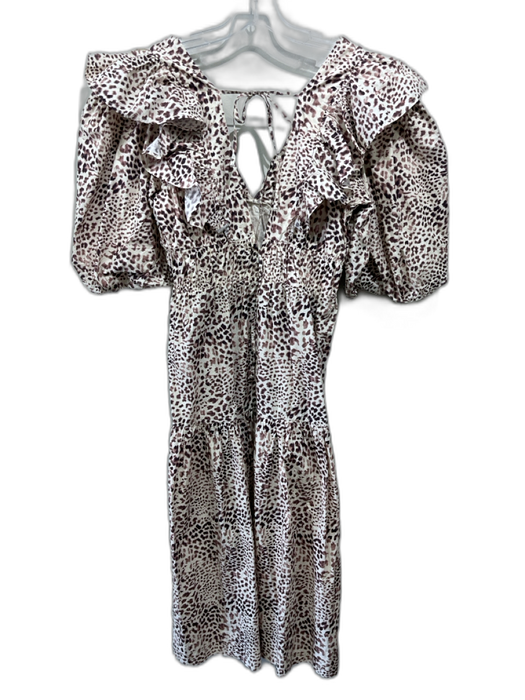 Sea New York Size S / 6 Cream & Brown Cotton Leopard Print Puff Sleeve Dress Cream & Brown / S / 6