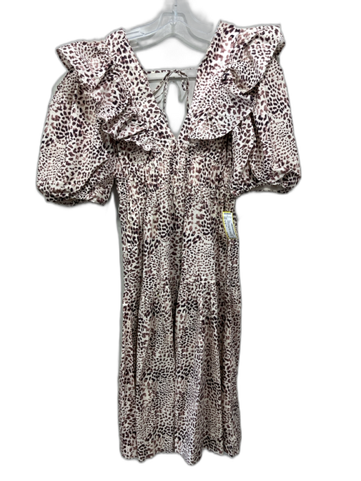 Sea New York Size S / 6 Cream & Brown Cotton Leopard Print Puff Sleeve Dress Cream & Brown / S / 6