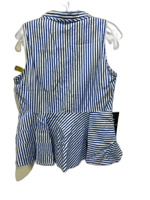 Pomander Place Size M Blue & White Cotton Striped Sleeveless Collar Top Blue & White / M