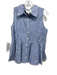 Pomander Place Size M Blue & White Cotton Striped Sleeveless Collar Top Blue & White / M