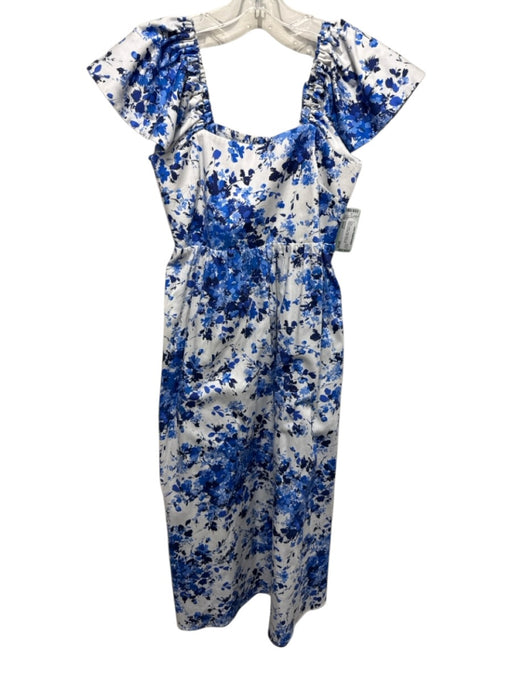 Tuckernuck Size Small Black & White Cotton Blend Cap Sleeve Floral Smocked Dress Black & White / Small