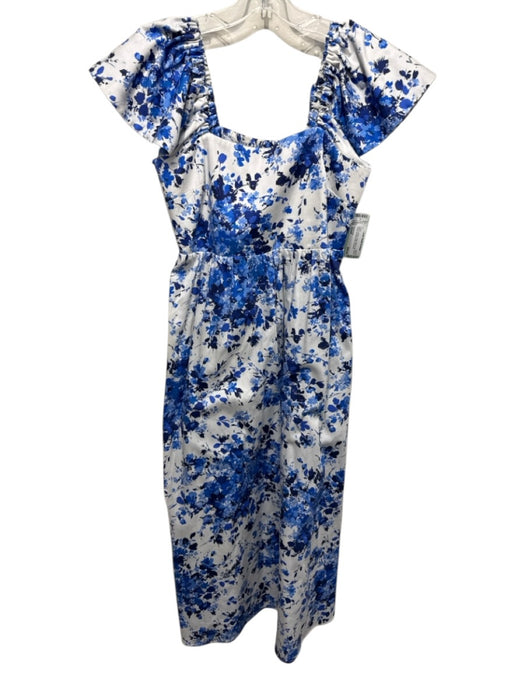 Tuckernuck Size Small Black & White Cotton Blend Cap Sleeve Floral Smocked Dress Black & White / Small