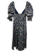 Hill House Size Medium Navy, Green, Pink Cotton Short Puff Sleeve Floral Dress Navy, Green, Pink / Medium