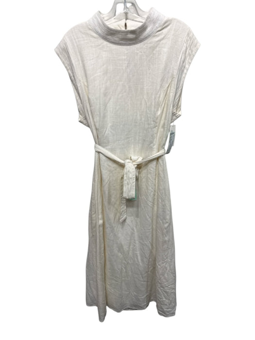 Porridge Size Large Cream White Rayon Blend Cap Sleeve Mock Collar Dress Cream White / Large