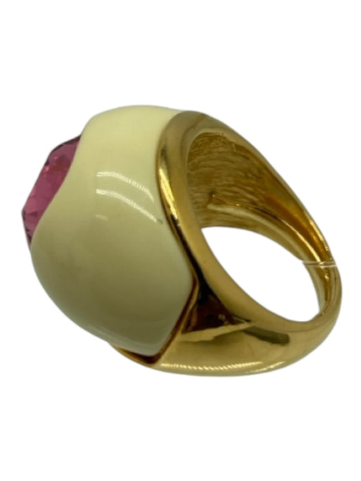 Kenneth Jay Lane Cream & pink Enamel Jewel Gold Hardware Domed Ring Cream & pink