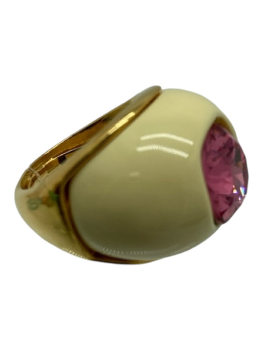 Kenneth Jay Lane Cream & pink Enamel Jewel Gold Hardware Domed Ring Cream & pink