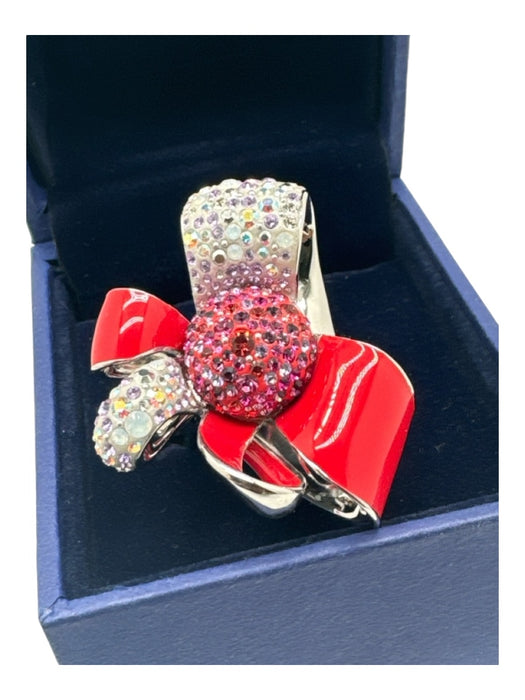 Swarovski Red & Pink Metal & Enamel Jeweled Bow Ring Red & Pink