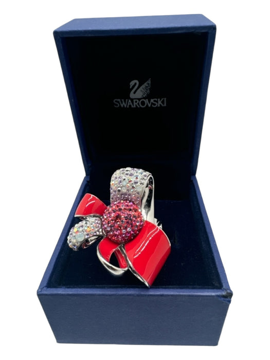 Swarovski Red & Pink Metal & Enamel Jeweled Bow Ring Red & Pink