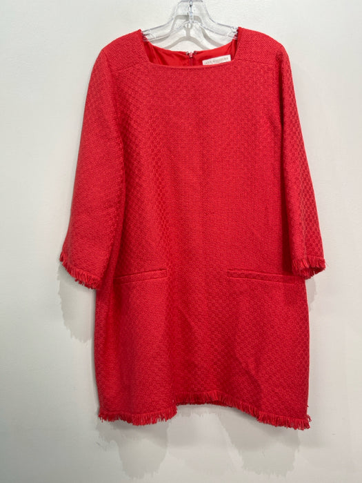 Ann Mashburn Size L Coral Red Cotton Blend Tweed Raw Hem Square Neck Dress