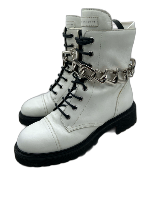 Guiseppe Zanotti Shoe Size 37.5 White & Black Leather Upper Lug Sole Boots White & Black / 37.5
