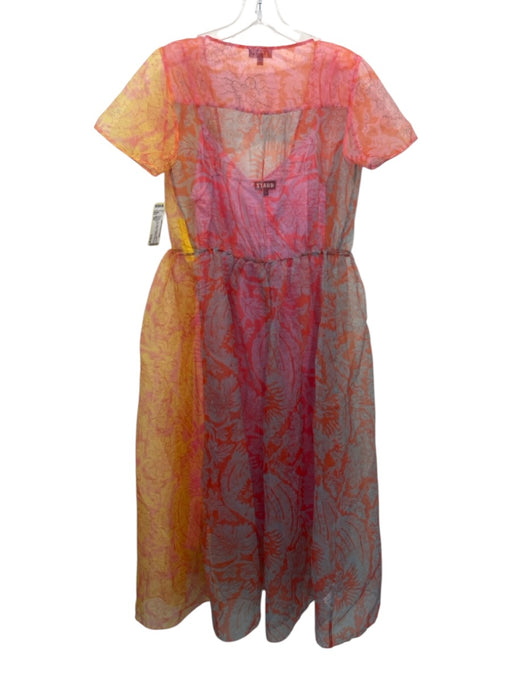 Staud Size XS Orange, Pink, Blue Polyester Short Sleeve Floral Sheer Dress Orange, Pink, Blue / XS