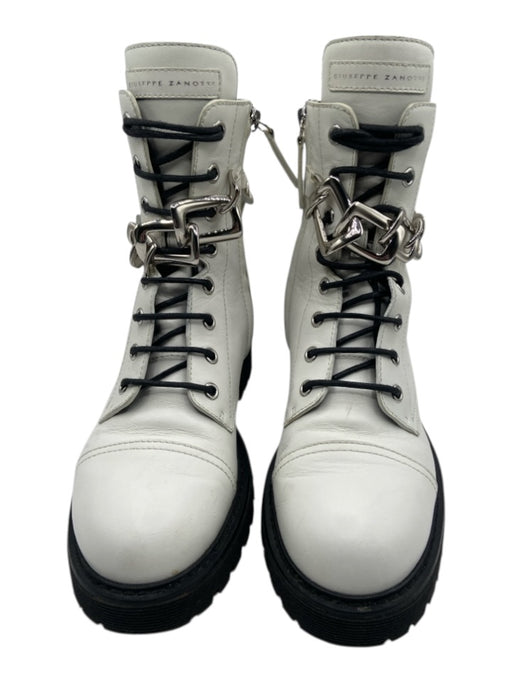Giuseppe Zanotti Shoe Size 37.5 White & Black Leather Upper Lug Sole Boots White & Black / 37.5
