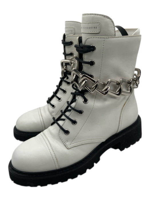 Giuseppe Zanotti Shoe Size 37.5 White & Black Leather Upper Lug Sole Boots White & Black / 37.5