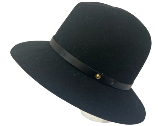 Rag & Bone Black Wool Leather Detail Brim Hat