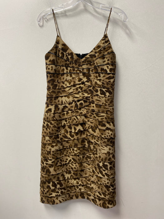 Eliza J Size 6 Brown & Tan Polyester Midi Spaghetti Strap Cheetah Print Dress