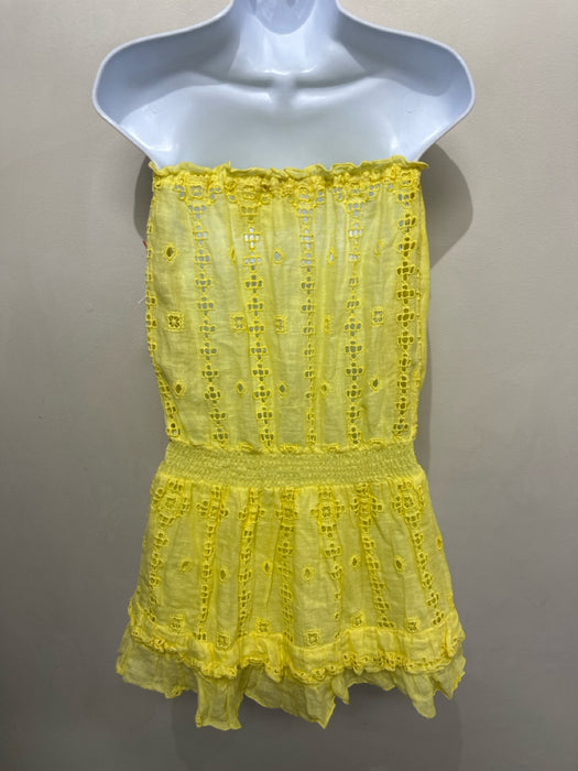 Temptation Positano Size S Yellow Linen Blend Cut Outs Elastic Sleeveless Dress