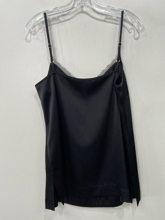 Escada Size 40 Black Polyamide Blend Satin Lace Detail V Neck Top