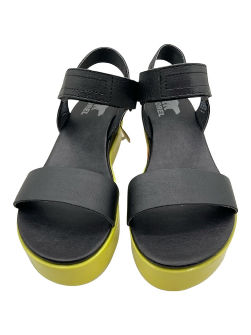 Sorel Shoe Size 8.5 Black & Neon Green Leather Rubber Sole Platform Sandals Black & Neon Green / 8.5
