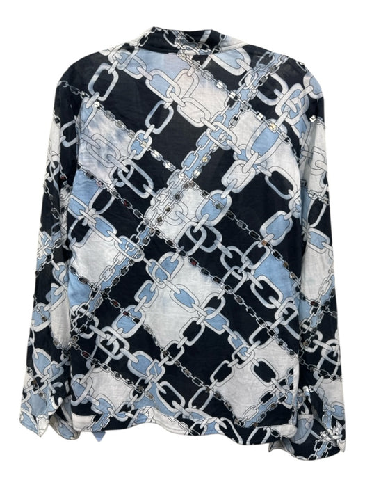 Tory Burch Size 10 Black, Blue, White Cotton Long Sleeve Chain Link Sequined Top Black, Blue, White / 10