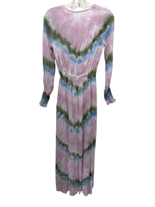 Young Fab & Broke Size XS Pink & Multi Viscose Long Sleeve V Neck Maxi Dress Pink & Multi / XS