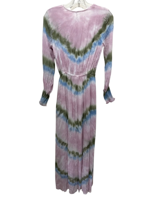 Young Fab & Broke Size XS Pink & Multi Viscose Long Sleeve V Neck Maxi Dress Pink & Multi / XS