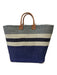 Mar Y Sol Navy, White, Gray Straw Tote Striped Top Handle Leather Detail Bag Navy, White, Gray / Large
