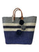Mar Y Sol Navy, White, Gray Straw Tote Striped Top Handle Leather Detail Bag Navy, White, Gray / Large