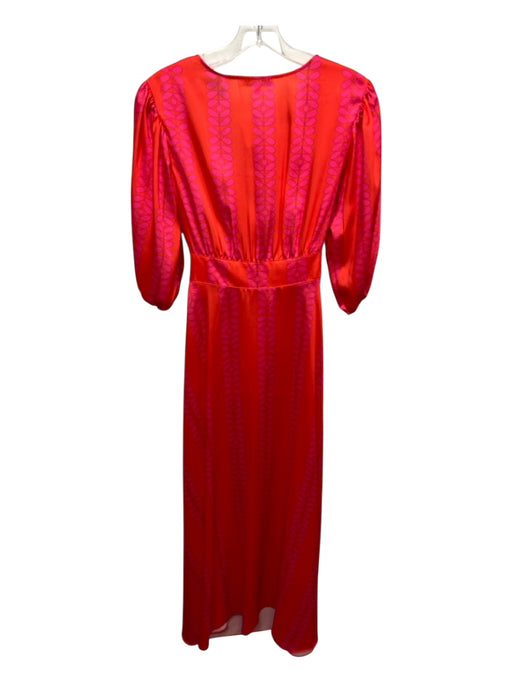 Vilagallo Size 36 Orange & Hot Pink Polyester Short Puff Sleeve V Neck Dress Orange & Hot Pink / 36