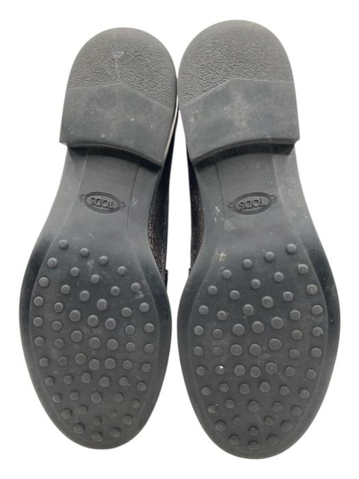 Tods Shoe Size 36 Silver & Black Leather round toe seam detail loafer Flats Silver & Black / 36