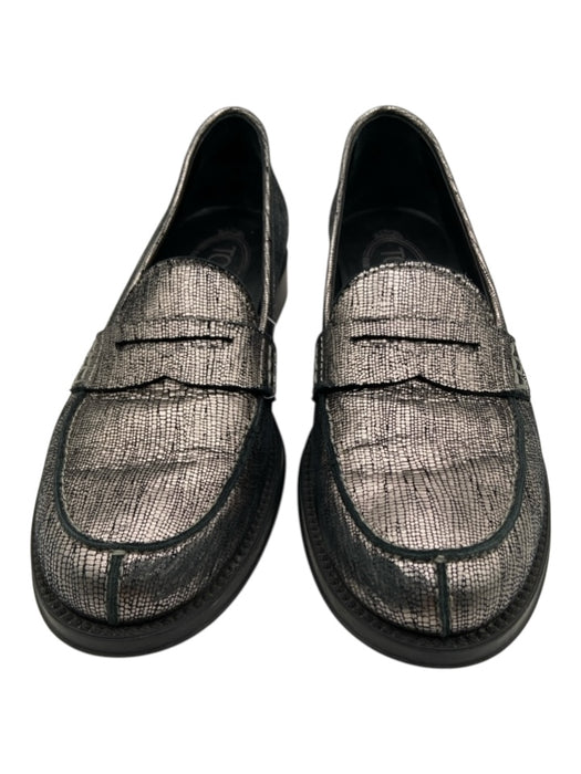 Tods Shoe Size 36 Silver & Black Leather round toe seam detail loafer Flats Silver & Black / 36