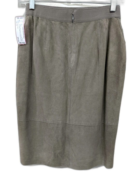 Elie Tahari Size 2 Taupe Lamb Suede Laced Detail Back Zip Elastic Waist Skirt Taupe / 2