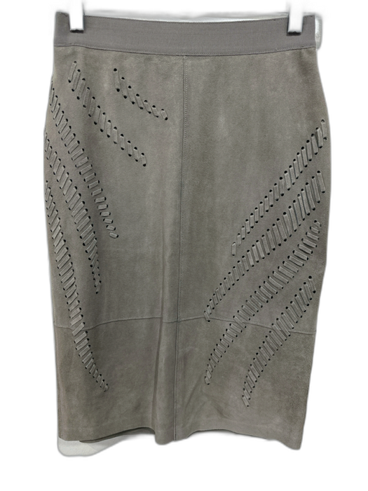 Elie Tahari Size 2 Taupe Lamb Suede Laced Detail Back Zip Elastic Waist Skirt Taupe / 2