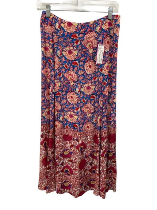 Ba&sh Size 4 Blue, Pink, White Viscose Block Printed Floral Back Zip Midi Skirt Blue, Pink, White / 4