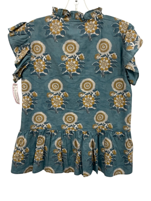 Victoria Dunn Size X Teal & Yellow Cotton Floral Tie V Neck Top Teal & Yellow / X