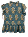 Victoria Dunn Size X Teal & Yellow Cotton Floral Tie V Neck Top Teal & Yellow / X