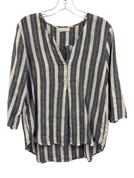 CP Shades Size S Blue, White, Red Linen Blend Stripe pleat front Long Sleeve Top Blue, White, Red / S